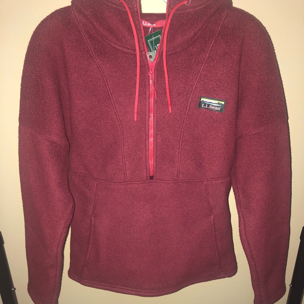 LL Bean Maroon fleece quarter zip hoodie size XS